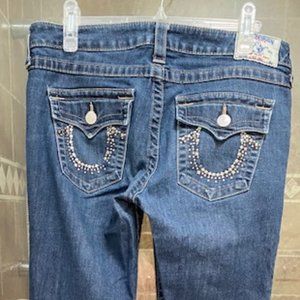 True Religion Jeans WOMEN Size 31 Blue High Rise Boot cut with Jeweled pockets